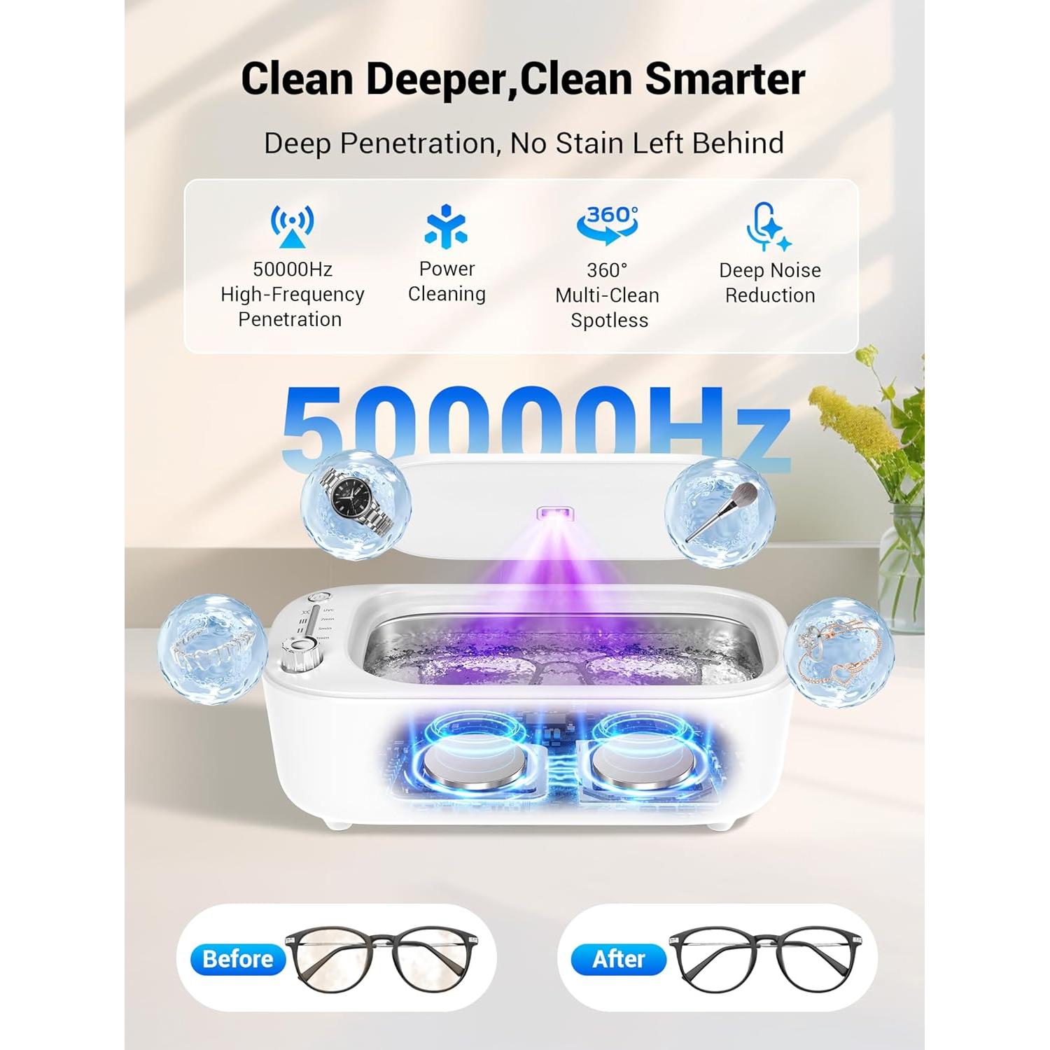 Limpiador Ultrasónico de Joyas WRKLLY 50kHz 400ml 4 Modos