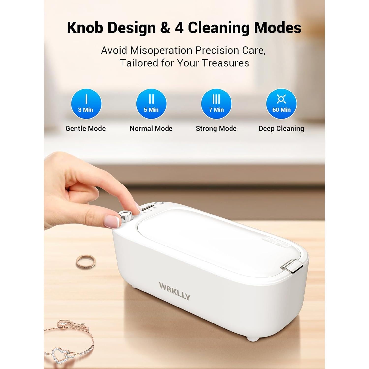 Limpiador Ultrasónico de Joyas WRKLLY 50kHz 400ml 4 Modos