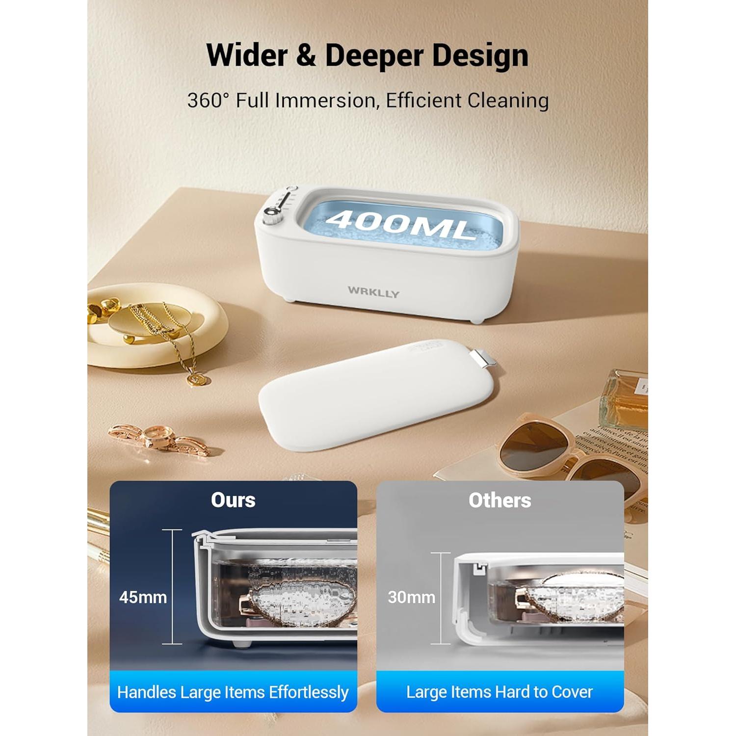 Limpiador Ultrasónico de Joyas WRKLLY 50kHz 400ml 4 Modos