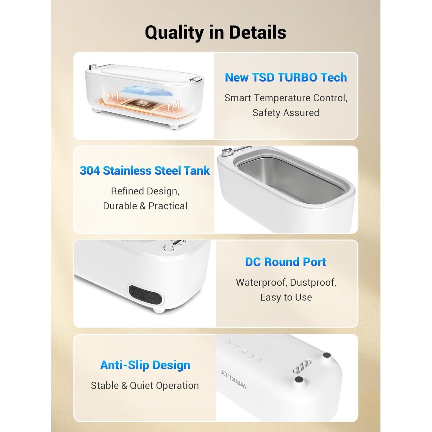 Limpiador Ultrasónico de Joyas WRKLLY 50kHz 400ml 4 Modos