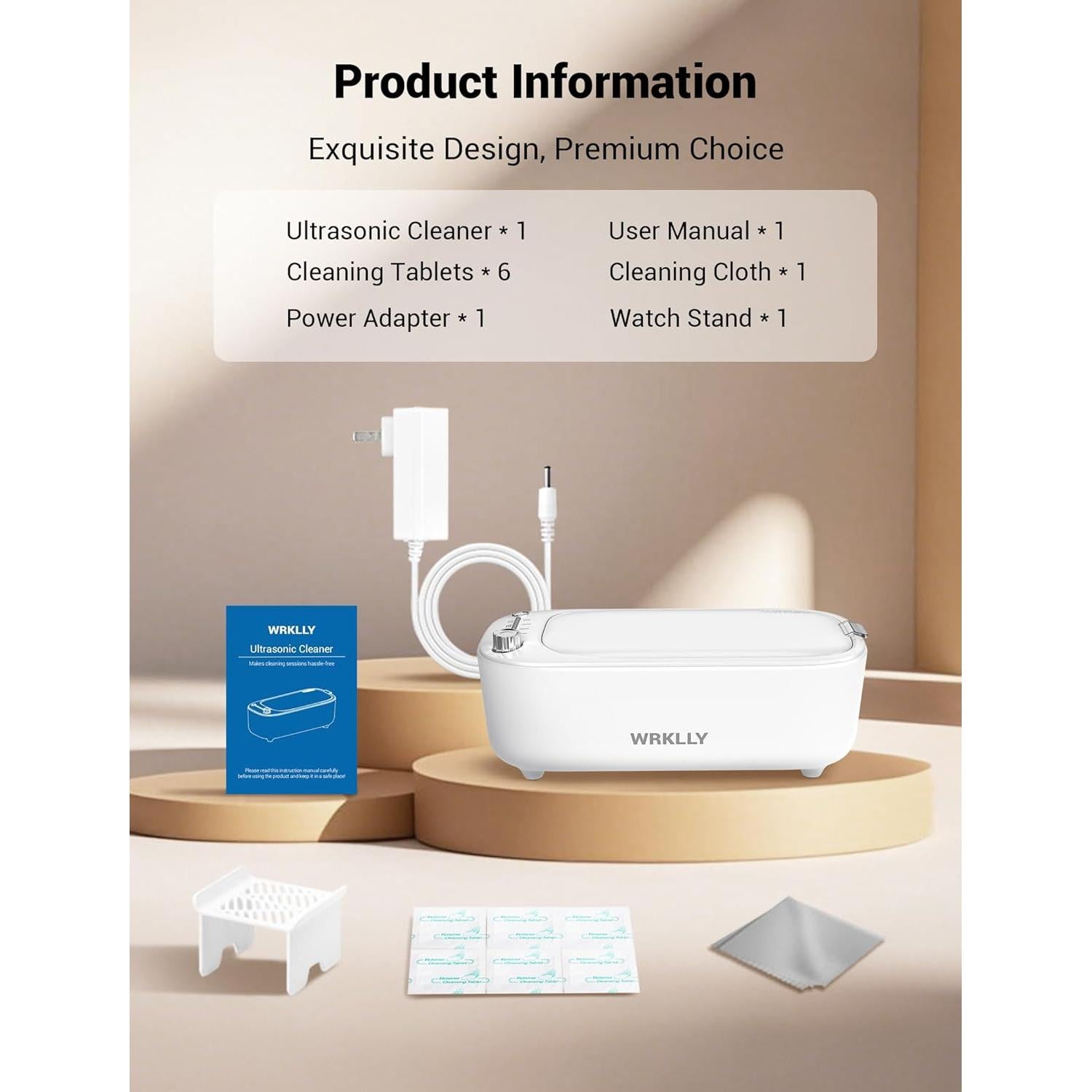 Limpiador Ultrasónico de Joyas WRKLLY 50kHz 400ml 4 Modos