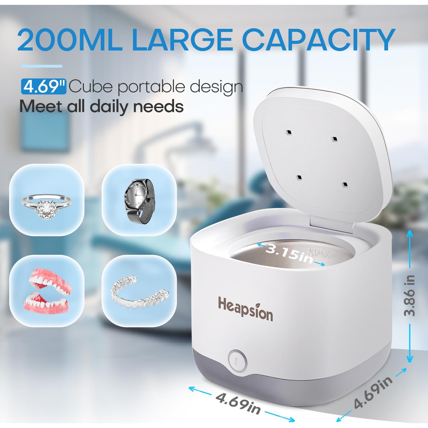Limpiador Ultrasónico Heapsion 200ml para Dentaduras y Joyas