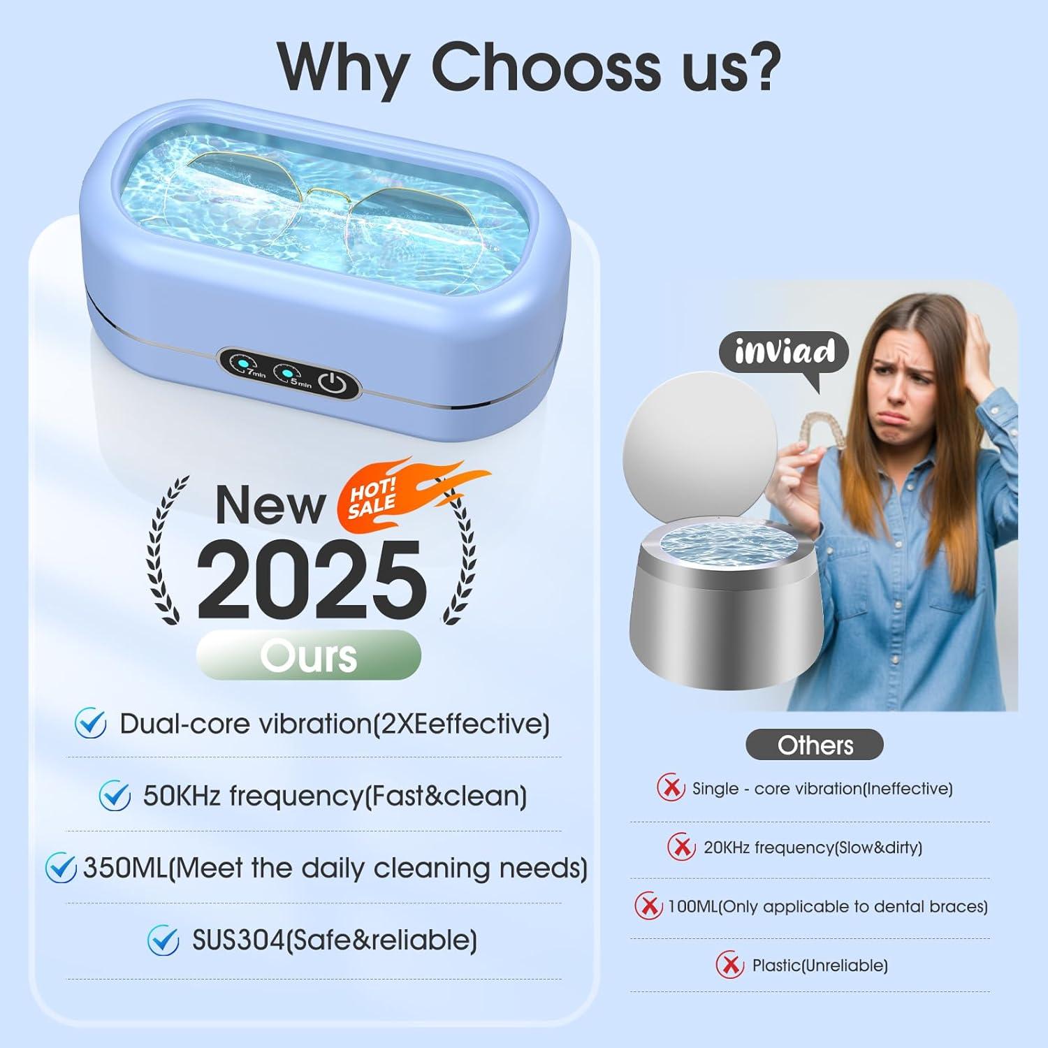 Limpiador Ultrasónico de Joyas AI 50KHz Acero Inoxidable Azul