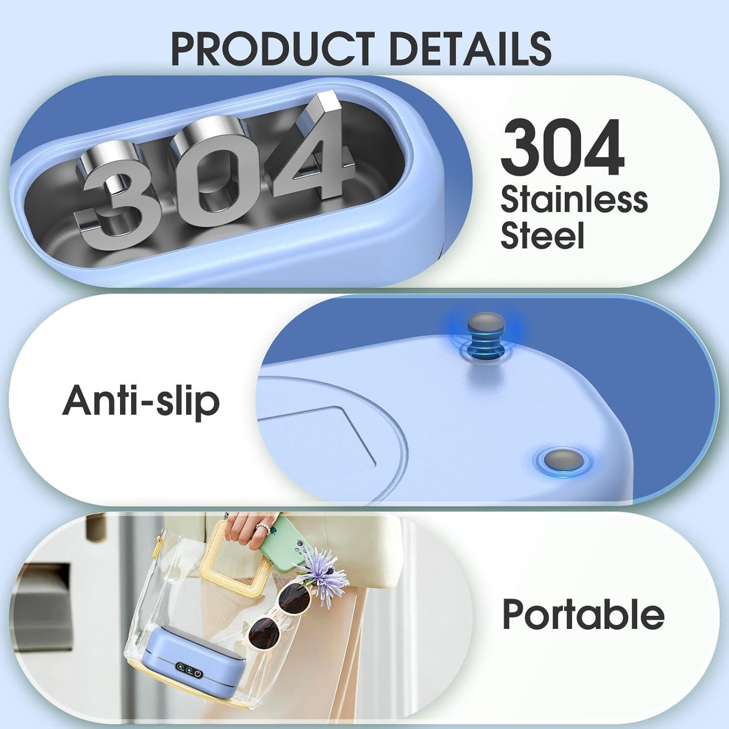 Limpiador Ultrasónico de Joyas AI 50KHz Acero Inoxidable Azul