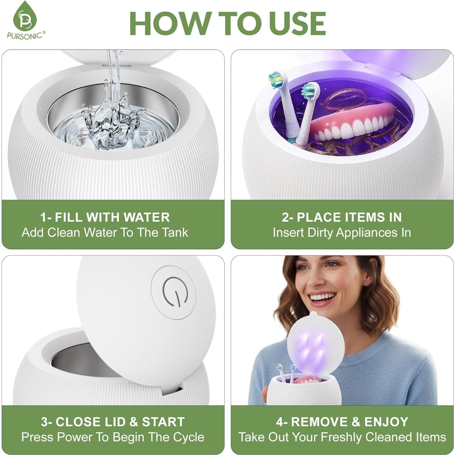 Limpiador Ultrasónico Pursonic Pod 200ml con Luz UV-C 42kHz