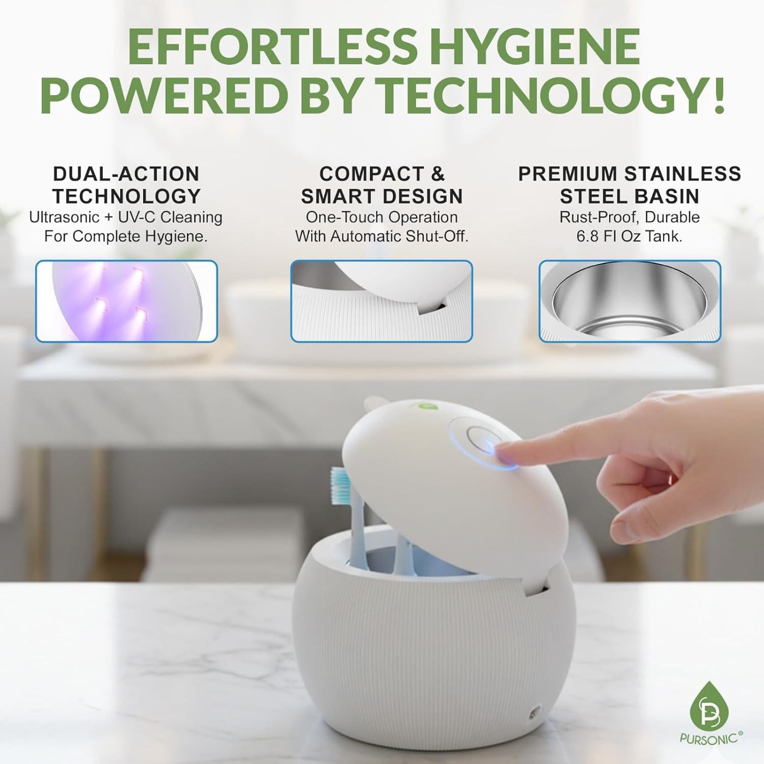 Limpiador Ultrasónico Pursonic Pod 200ml con Luz UV-C 42kHz