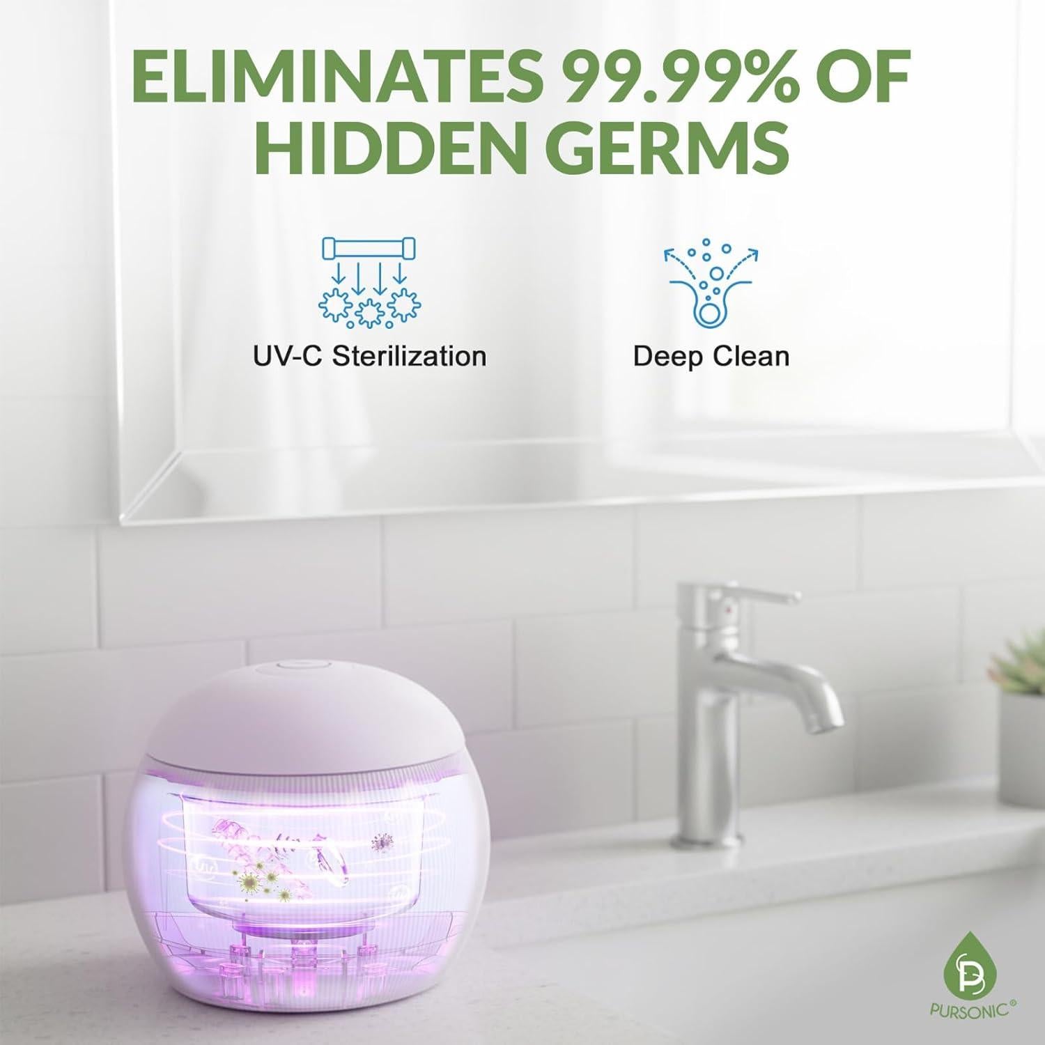 Limpiador Ultrasónico Pursonic Pod 200ml con Luz UV-C 42kHz