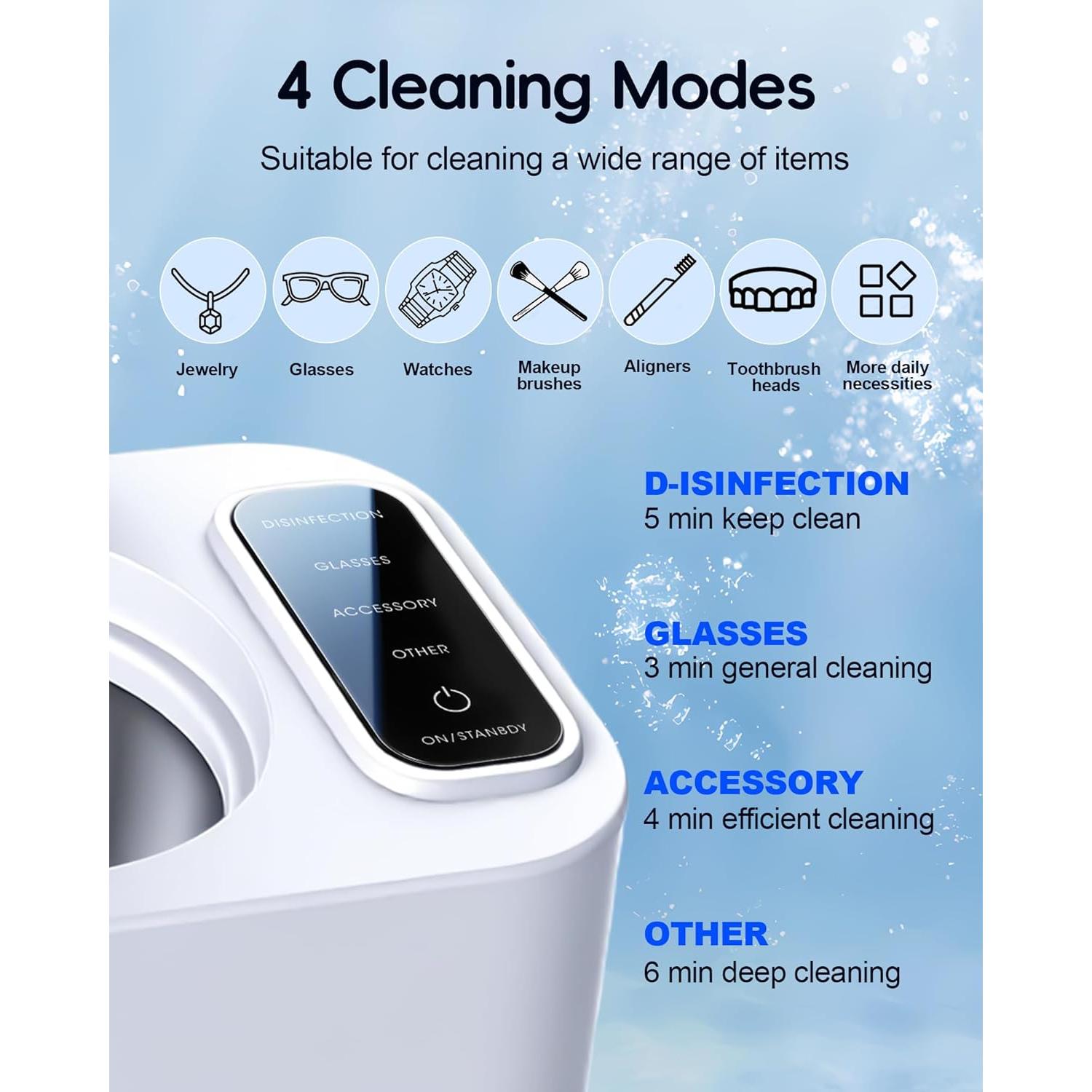 Limpiadora Ultrasónica de Joyas OCDZDC 400ml 48KHz 4 Modos