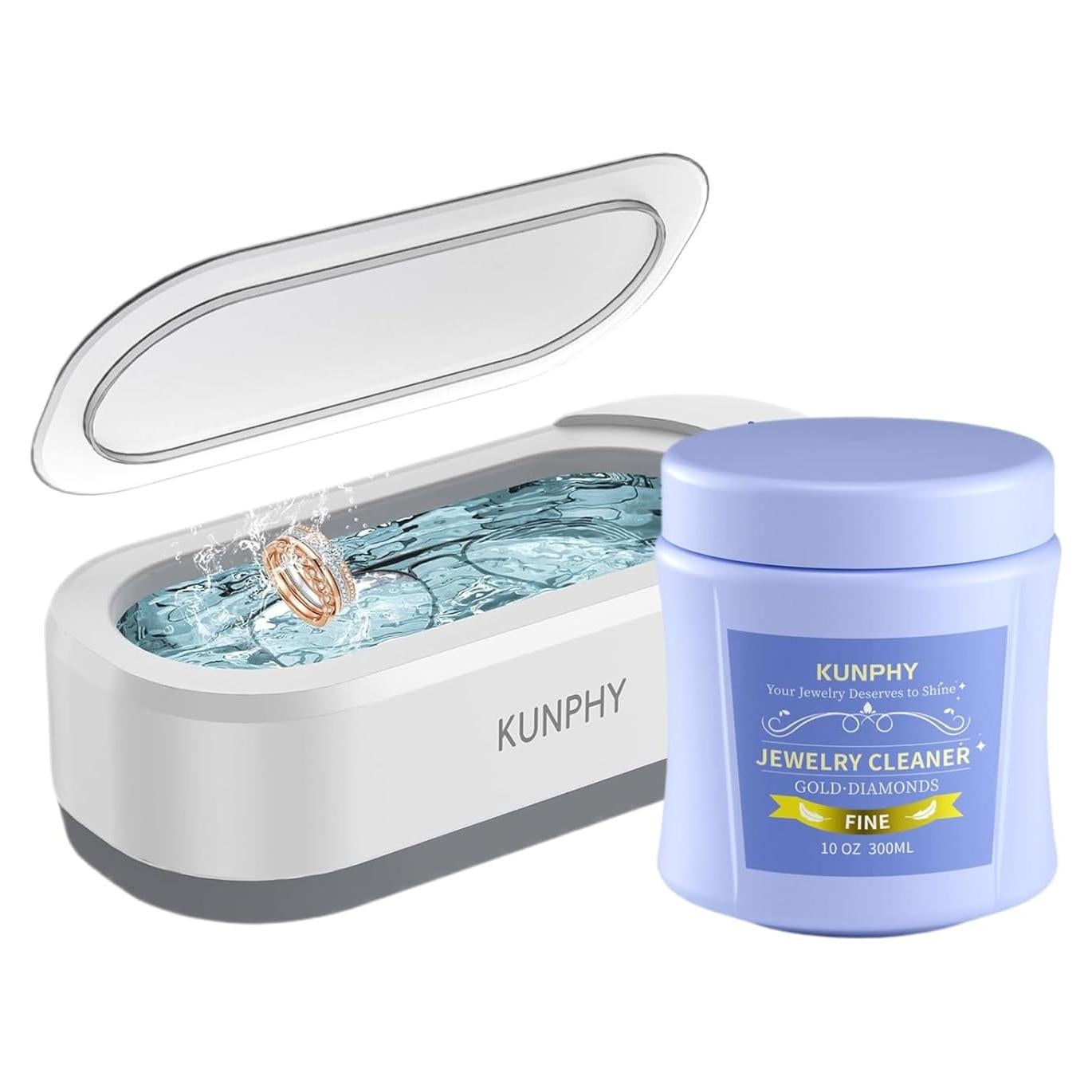 Limpiador Ultrasónico de Joyas KUNPHY 355 ml + Solución 887 ml