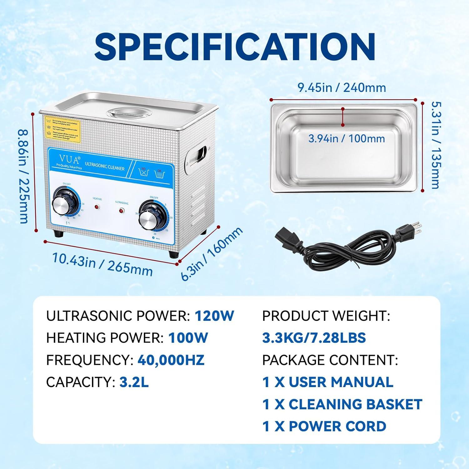 Limpiador Ultrasonido 3.2L VUA con Calentador y Temporizador