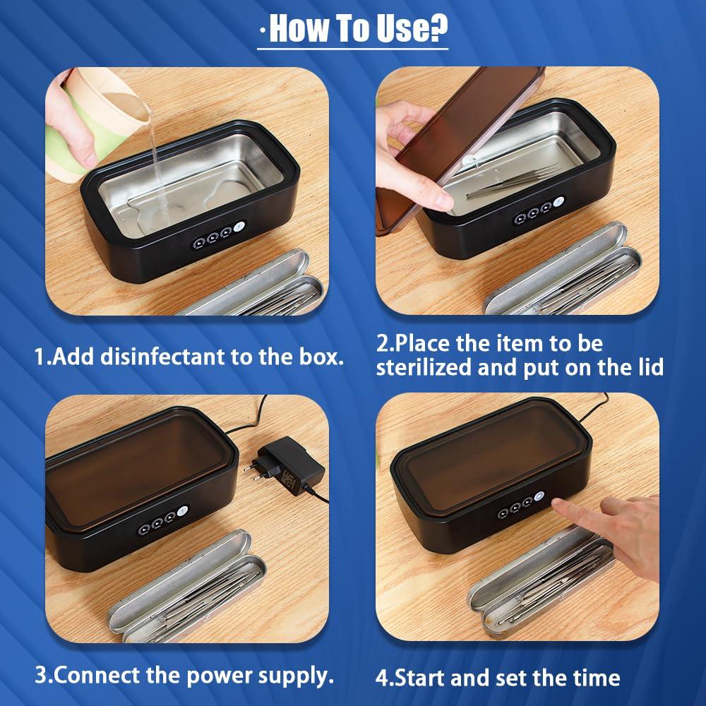 Limpiador Ultrasónico de Joyas Pinkiou 650ml 49kHz 3 Modos