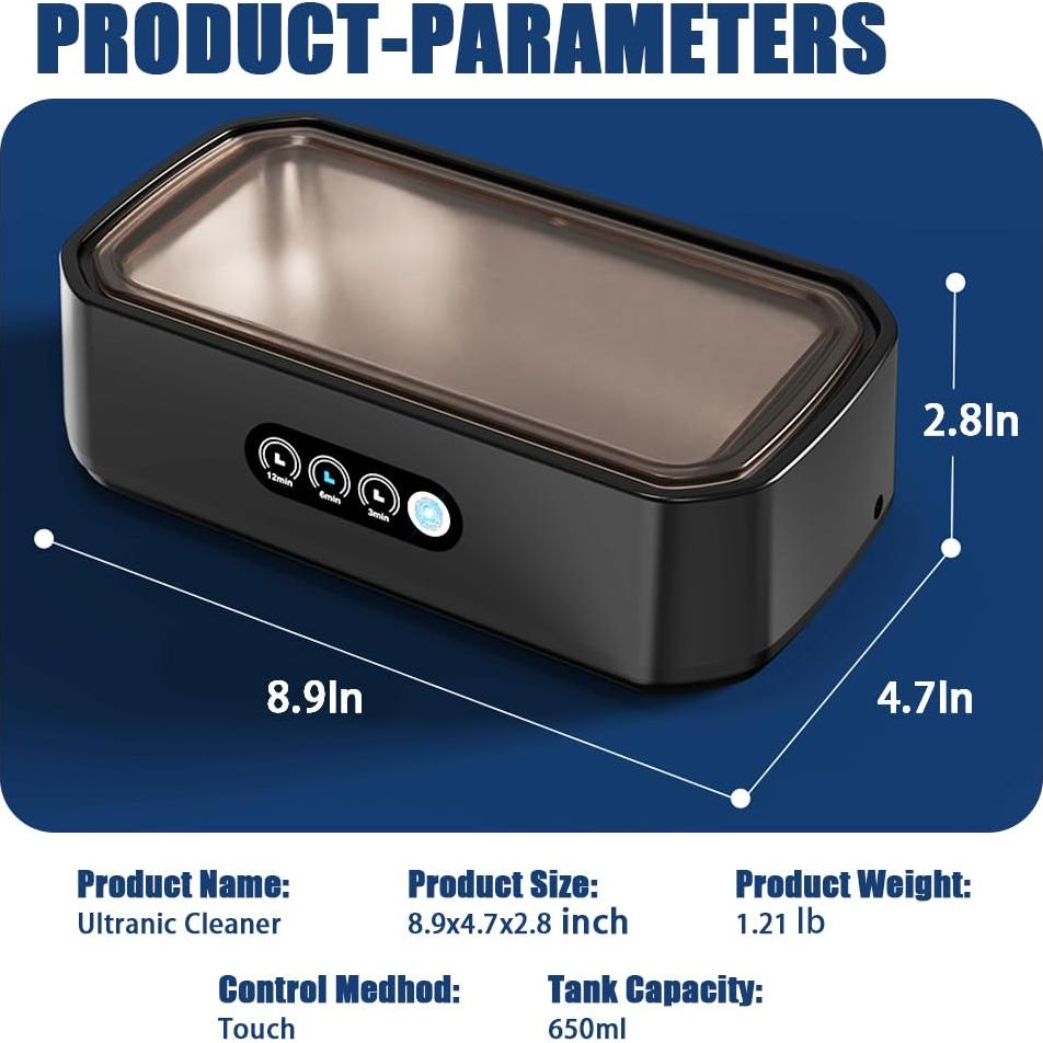 Limpiador Ultrasónico de Joyas Pinkiou 650ml 49kHz 3 Modos