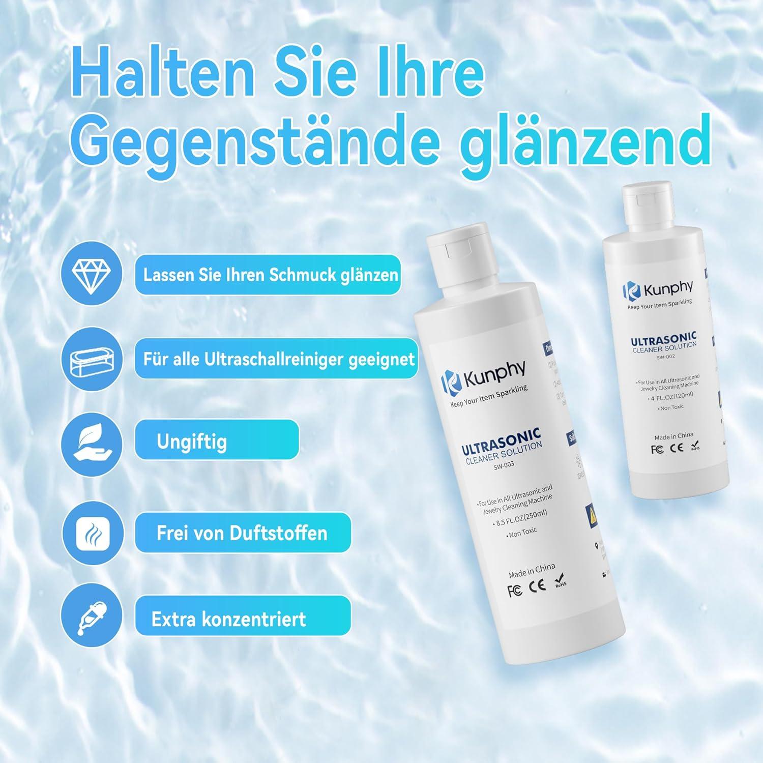 Limpiador Ultrasónico de Joyas KUNPHY 118ml y 295ml