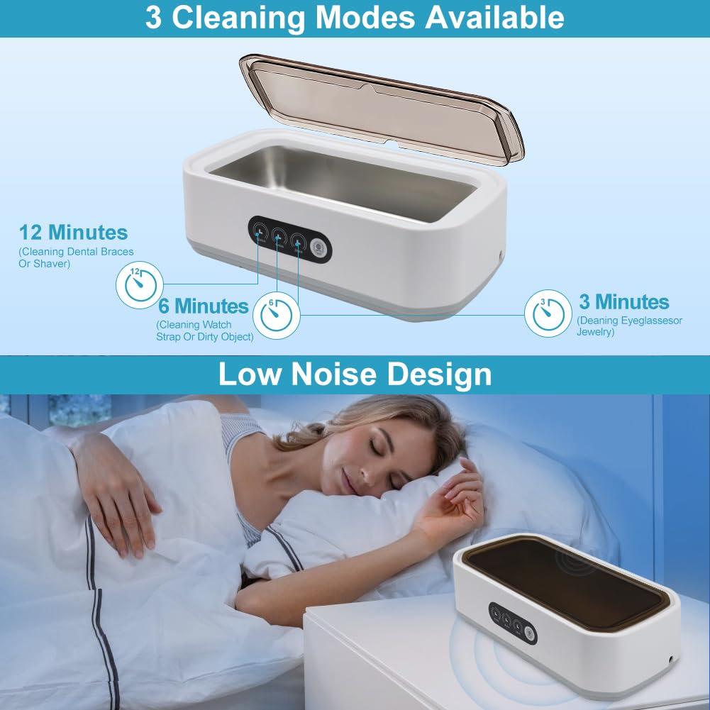 Ultrasonic Retainer Cleaner for Tooth，50KHz Jewelry Cleaner Deep Cleaning Machine -650ML Dental Cleaning Pod for Dentures/Mouth Guards/Eyeglasses-3 Timers -Stainless Steel, Reliable Use