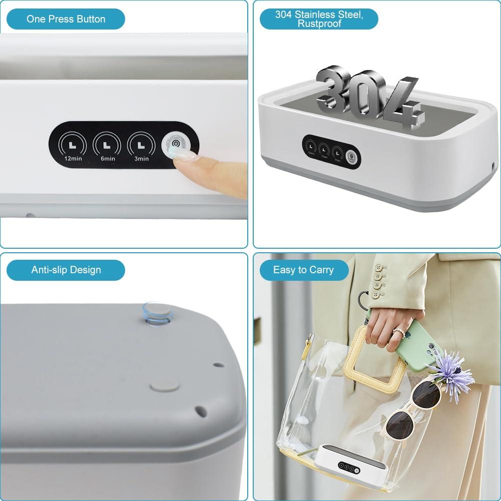 Ultrasonic Retainer Cleaner for Tooth，50KHz Jewelry Cleaner Deep Cleaning Machine -650ML Dental Cleaning Pod for Dentures/Mouth Guards/Eyeglasses-3 Timers -Stainless Steel, Reliable Use