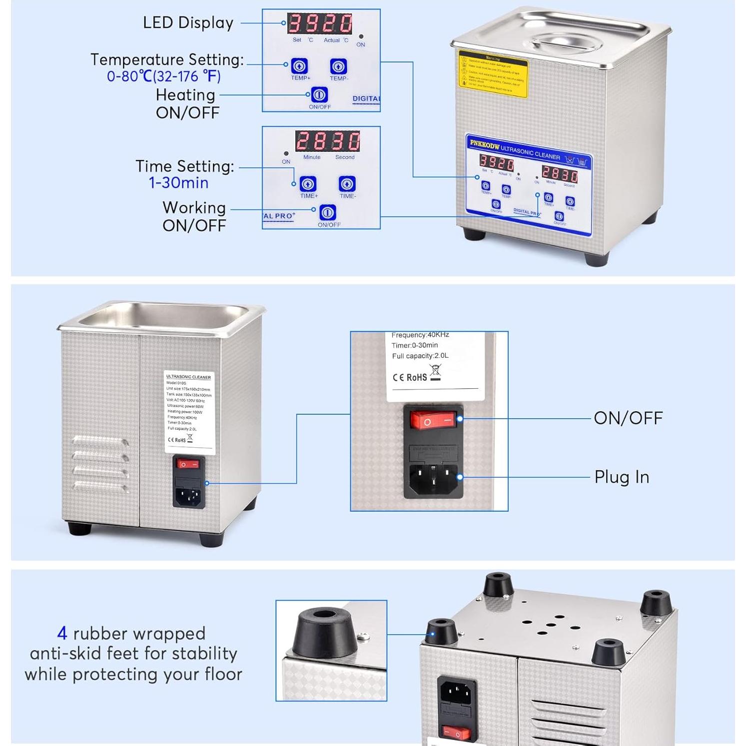 Limpiador Ultrasónico Profesional 2L PNKKODW con Temporizador