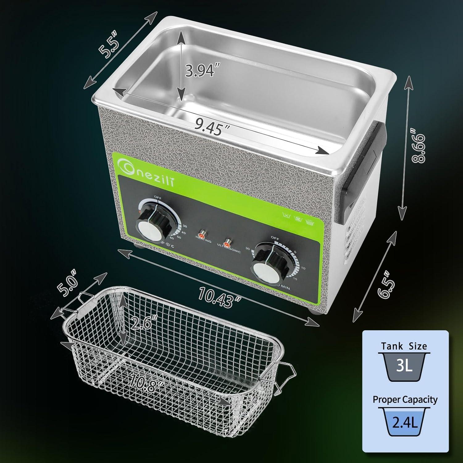 Limpiador Ultrasónico 3L ONEZILI con Canasta de Acero 120W