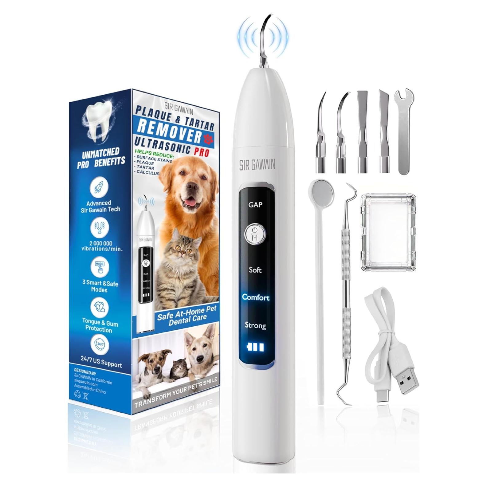 Removedor de Placa Dental SIRGAWAIN para Mascotas - Ultrasonido, 3 Modos, 4 Cabezas, Blanco