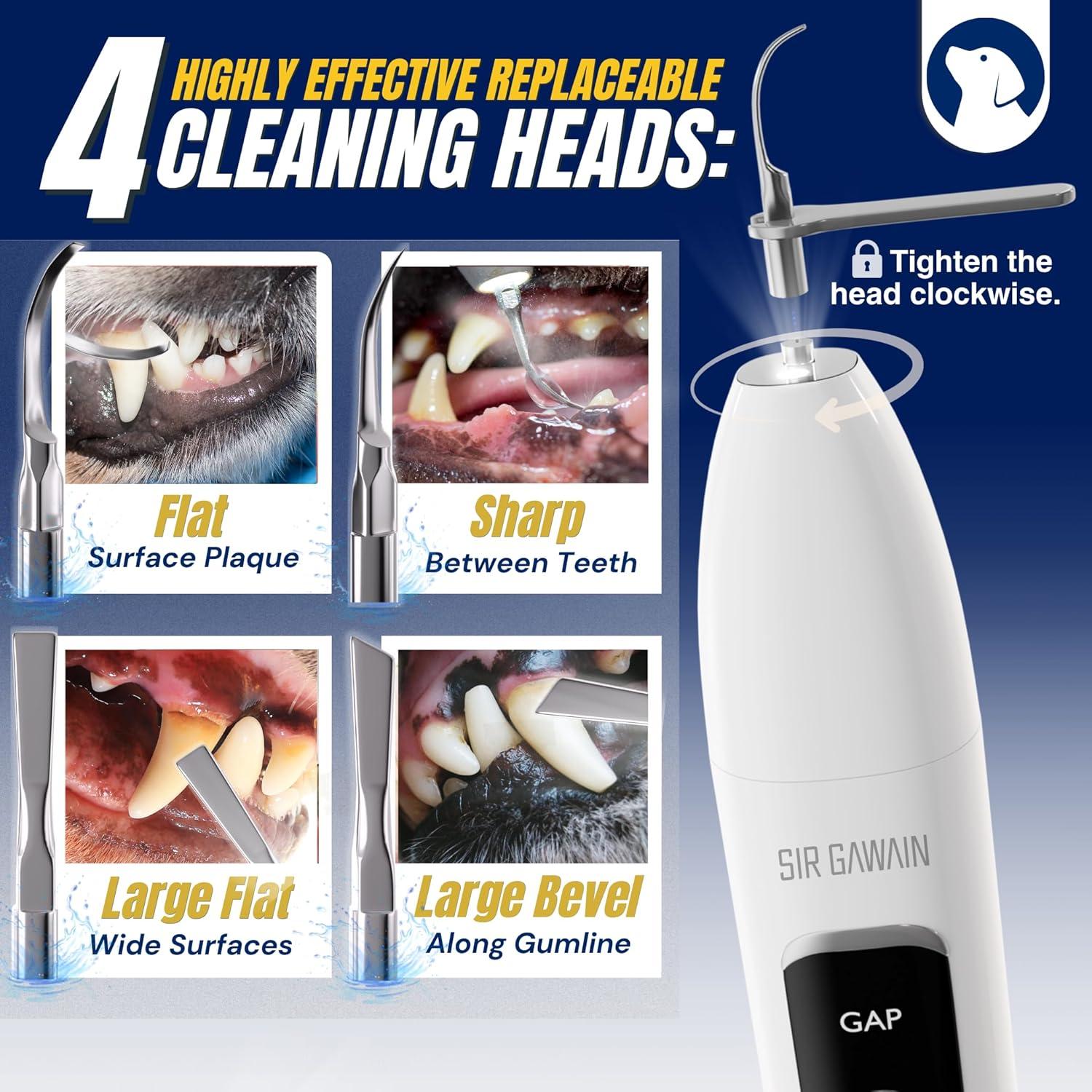 Removedor de Placa Dental SIRGAWAIN para Mascotas - Ultrasonido, 3 Modos, 4 Cabezas, Blanco