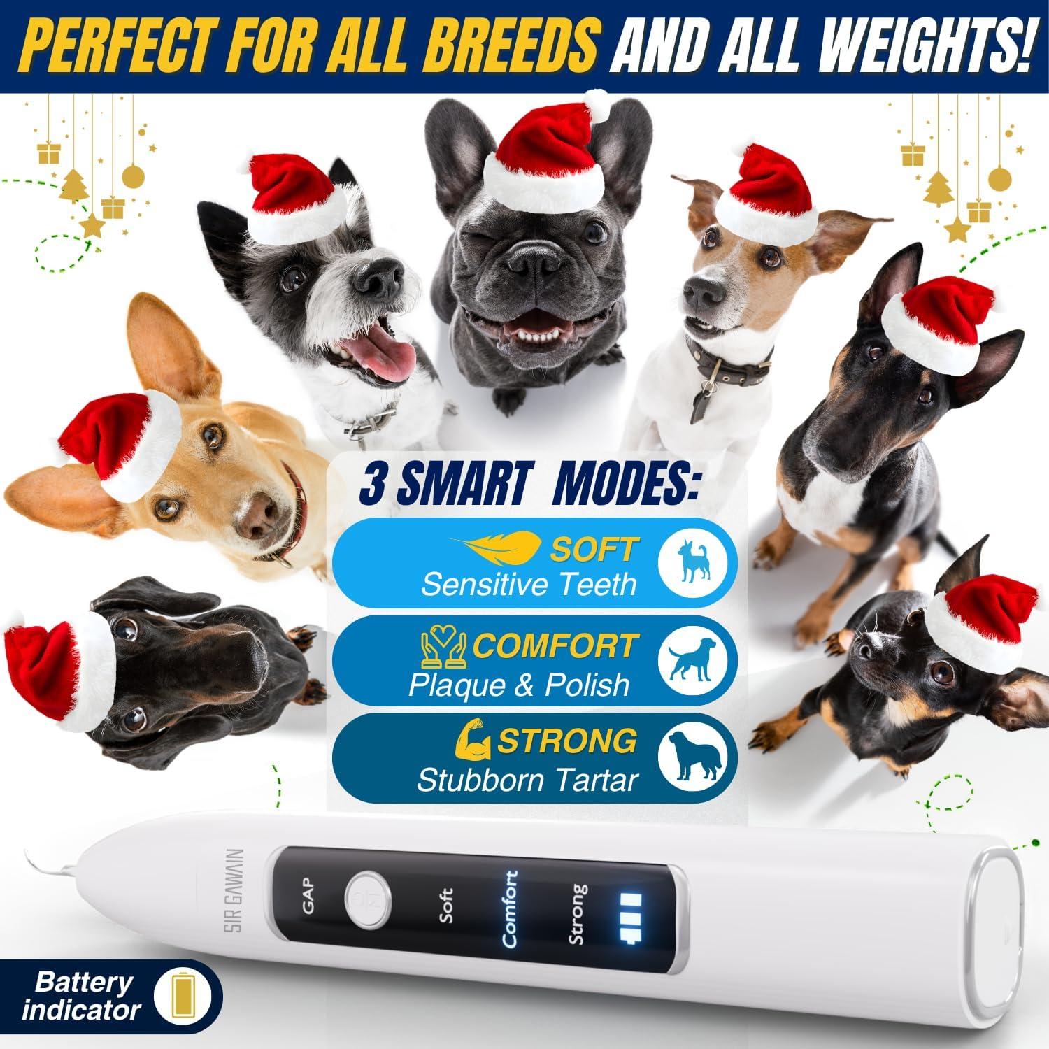 Removedor de Placa Dental SIRGAWAIN para Mascotas - Ultrasonido, 3 Modos, 4 Cabezas, Blanco