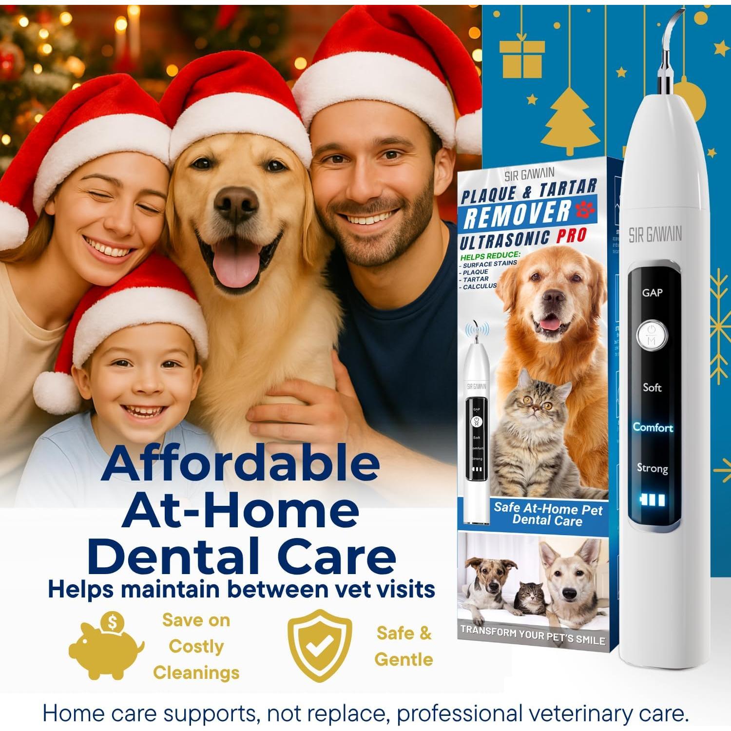 Removedor de Placa Dental SIRGAWAIN para Mascotas - Ultrasonido, 3 Modos, 4 Cabezas, Blanco
