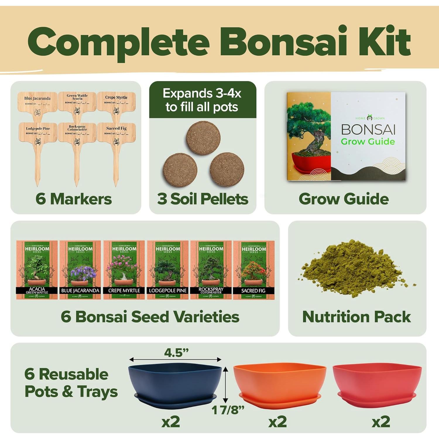 Kit de Bonsai HOME GROWN - 6 Variedades con Macetas