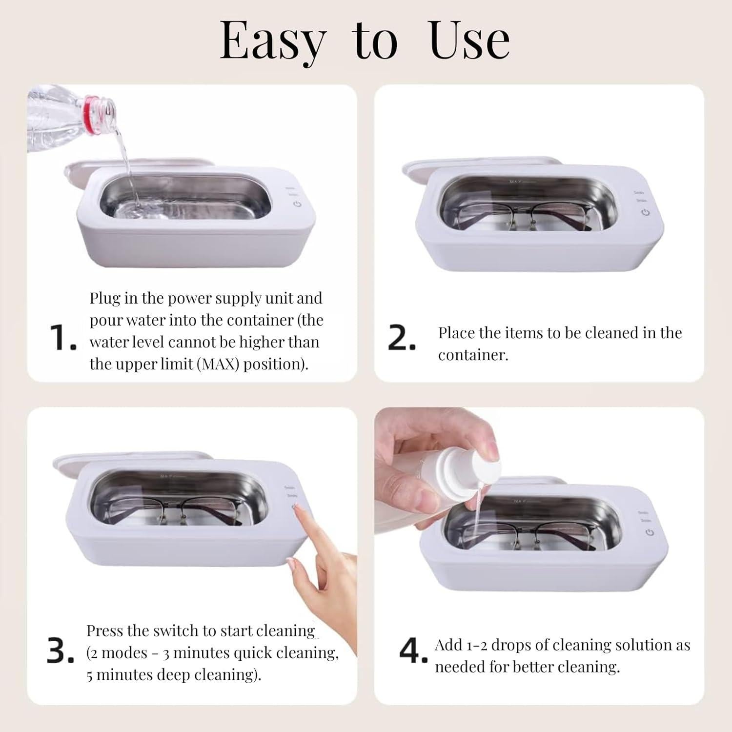 Limpiador Ultrasónico de Joyas Farady 350ml 47kHz Acero Inoxidable