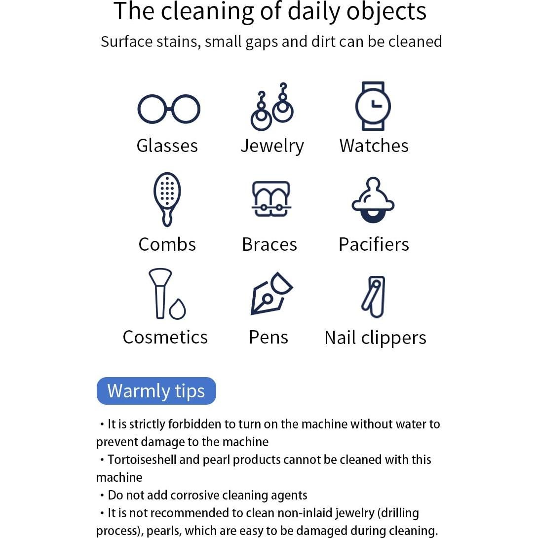 Limpiador Ultrasónico de Joyas E2GOO 49kHz 287g Portátil