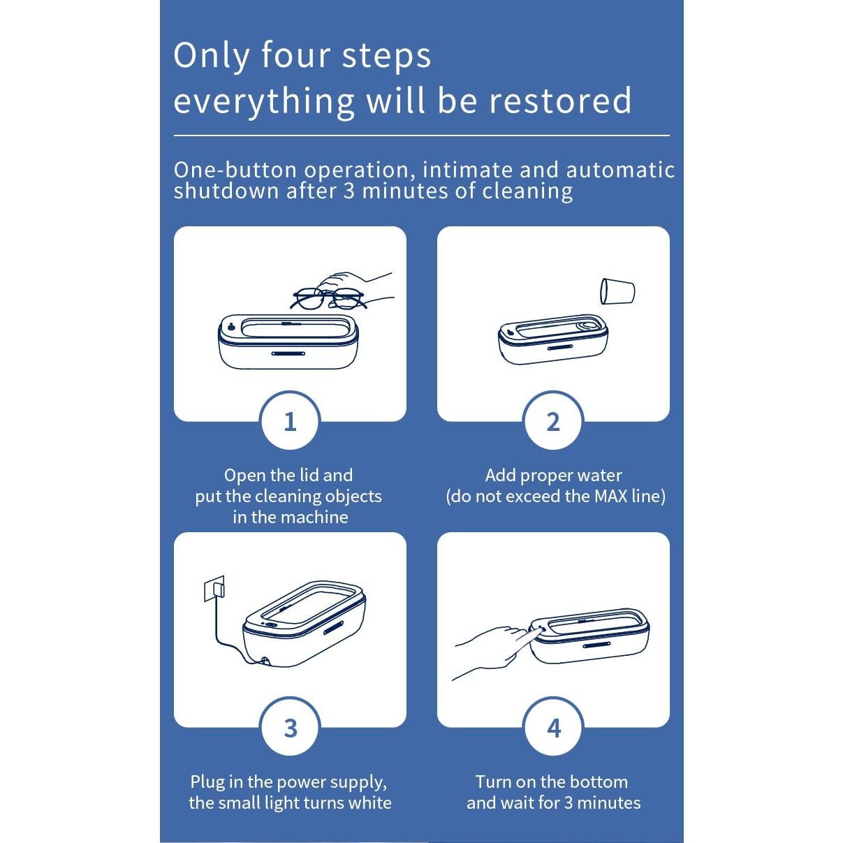 Limpiador Ultrasónico de Joyas E2GOO 49kHz 287g Portátil
