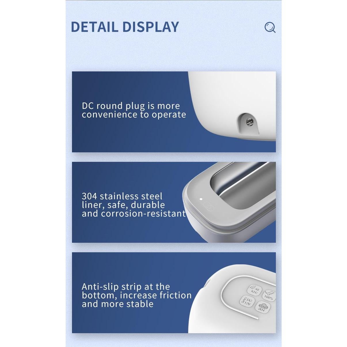 Limpiador Ultrasónico de Joyas E2GOO 49kHz 287g Portátil