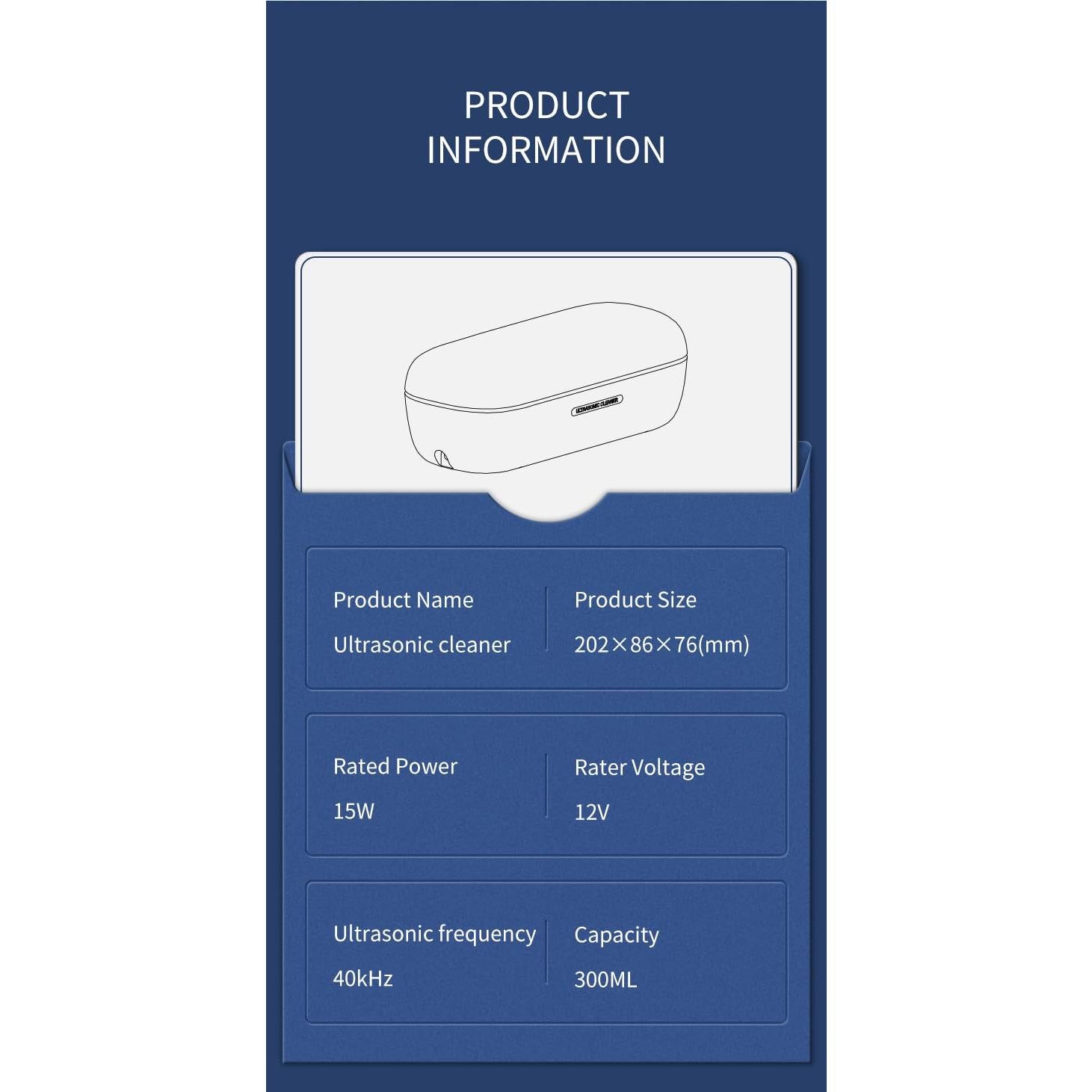 Limpiador Ultrasónico de Joyas E2GOO 49kHz 287g Portátil