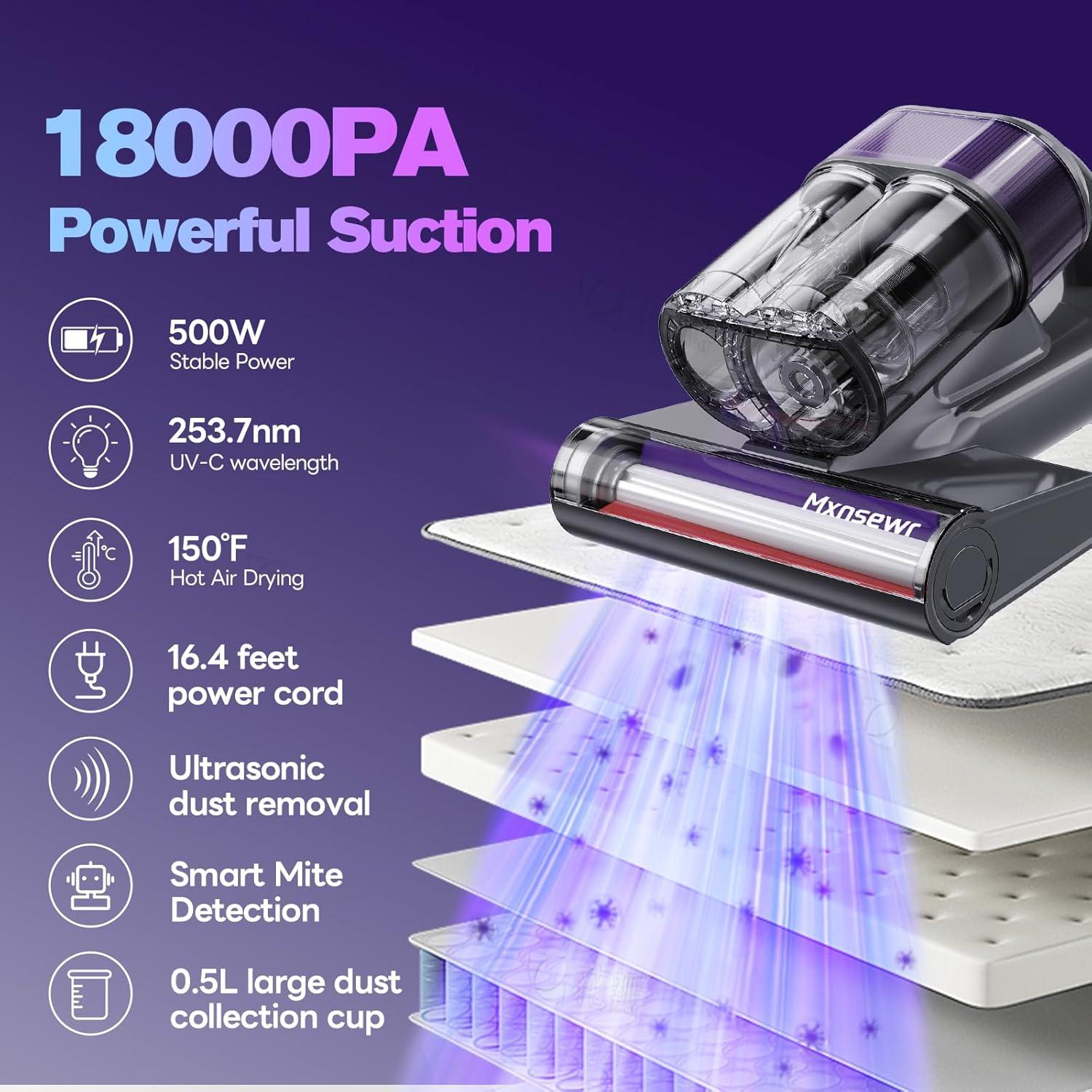 Aspiradora de colchones Mxnsewr CY168, 18Kpa, HEPA, UV-C