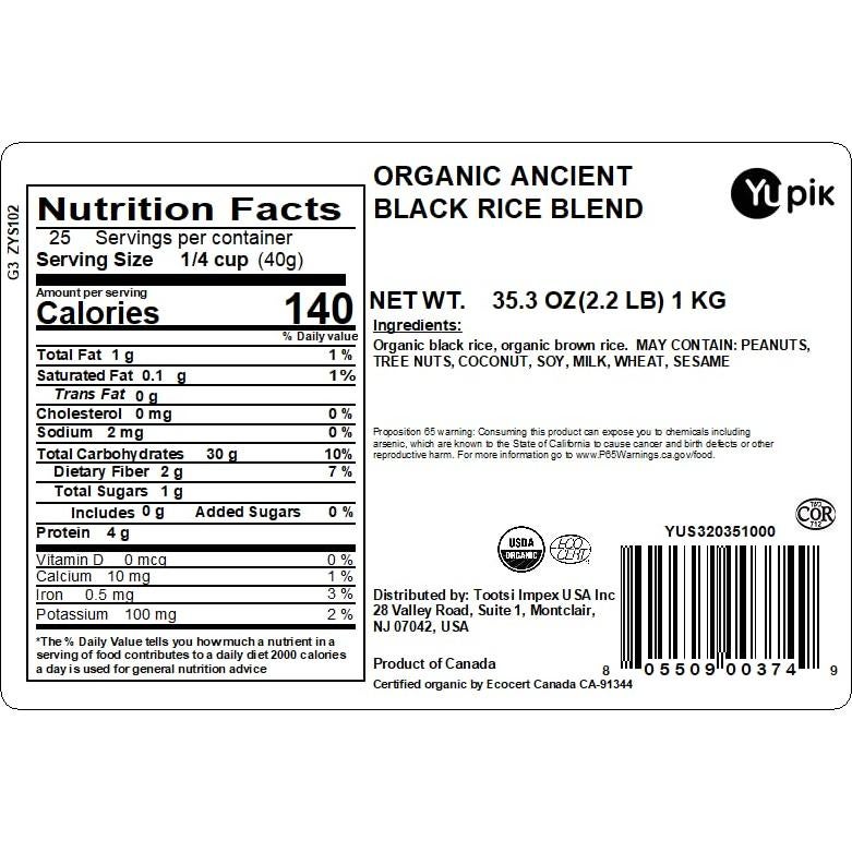 Mezcla de Arroz Negro Antiguo Orgánico Yupik 1 kg, Vegano, Kosher