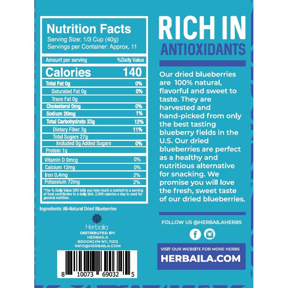 Arándanos Azules Secos Herbaila 100% Naturales 453g