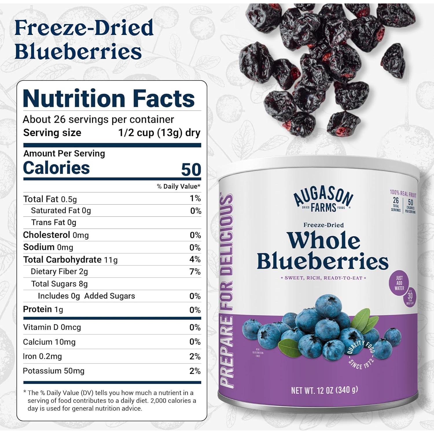 Lata de Arándanos Azules Enteros Secos Augason Farms 340g