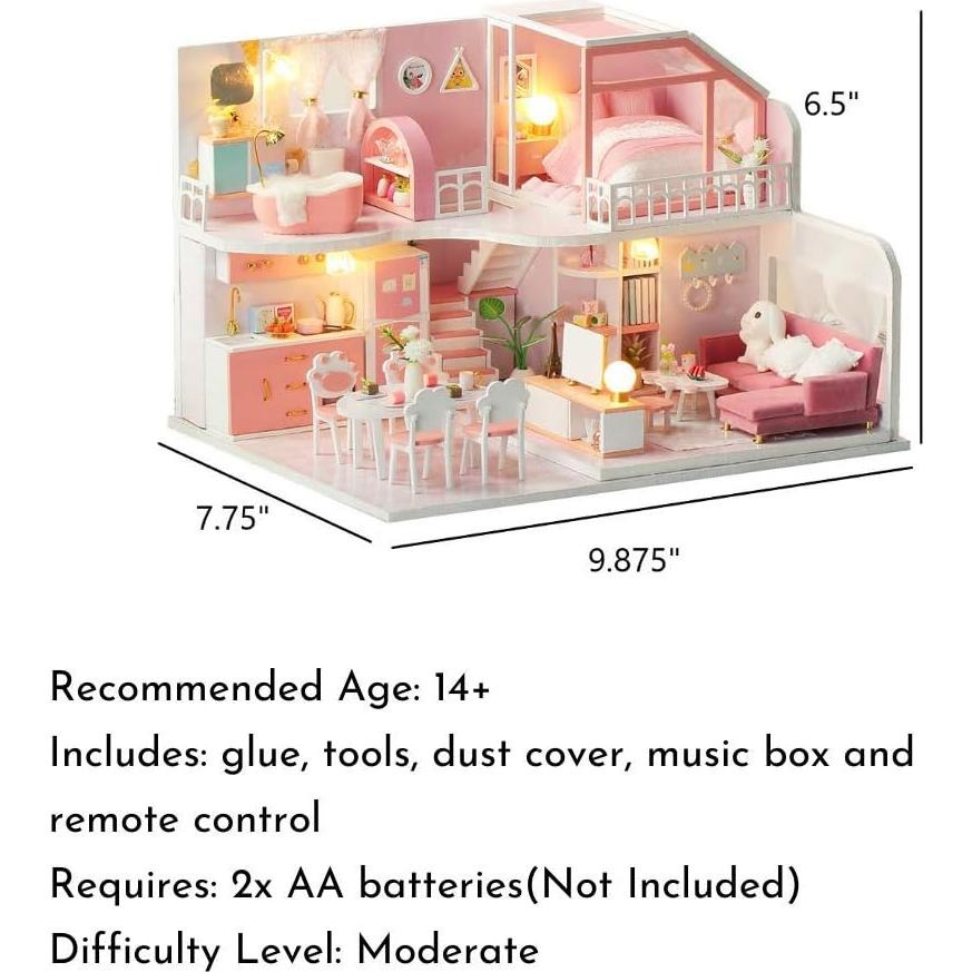 Kit Casa de Muñecas Miniatura DIY Rosa - Control Remoto