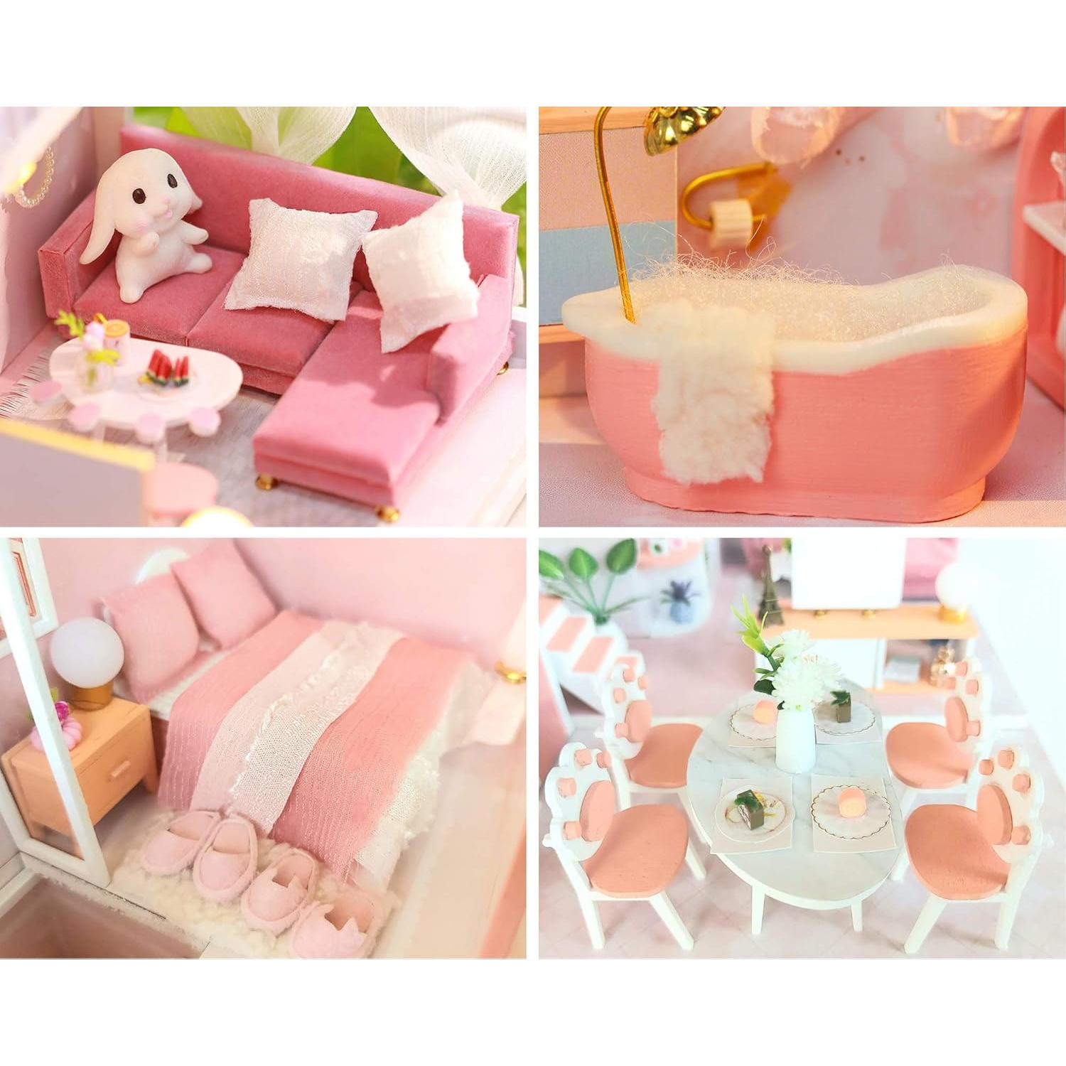 Kit Casa de Muñecas Miniatura DIY Rosa - Control Remoto