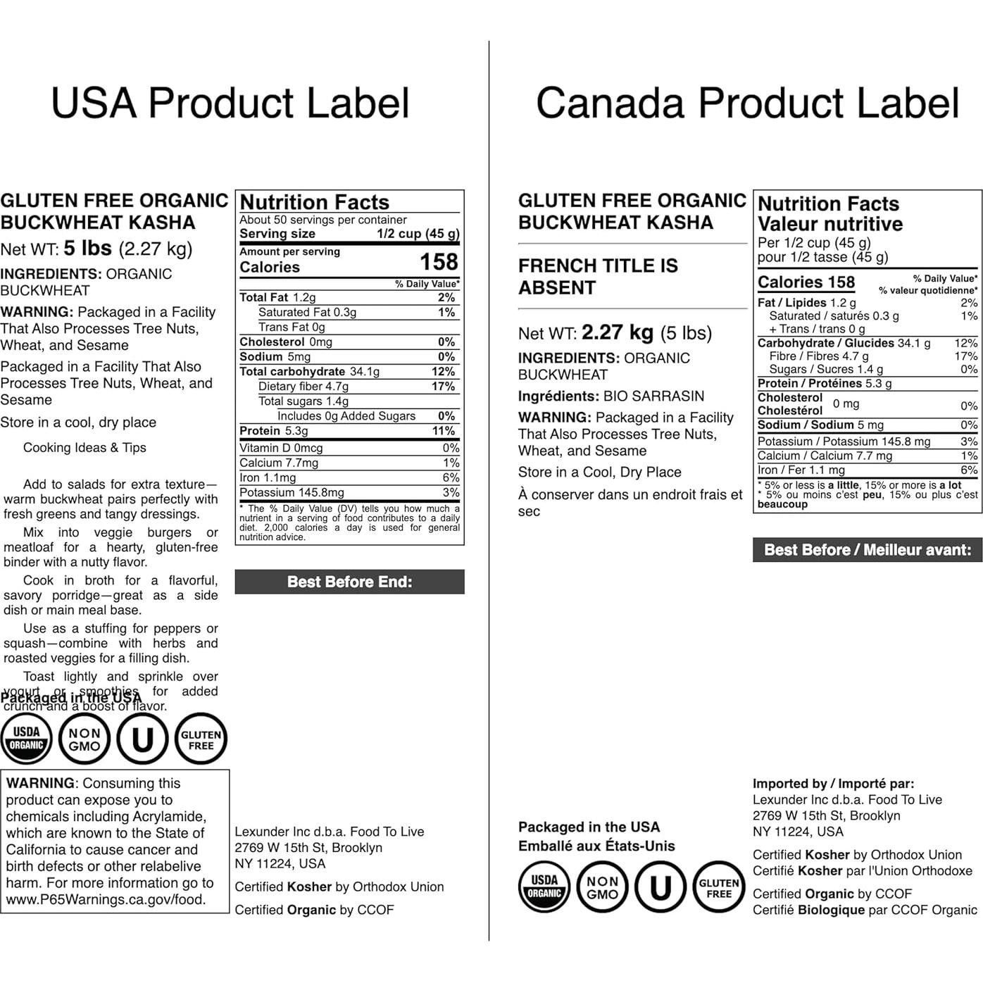 Alforfón Tostado Orgánico Sin Gluten Food to Live 2.27 kg