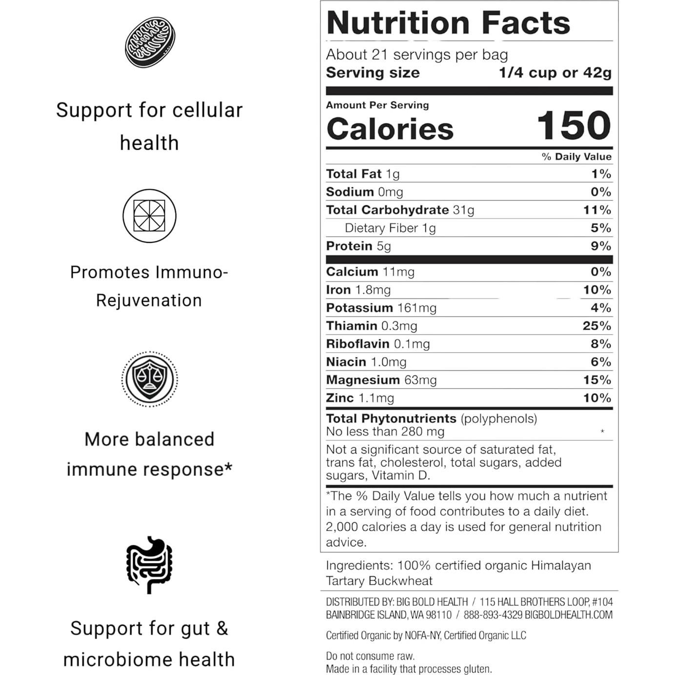 Harina Orgánica de Trigo Sarraceno Tartario Big Bold Health 907g