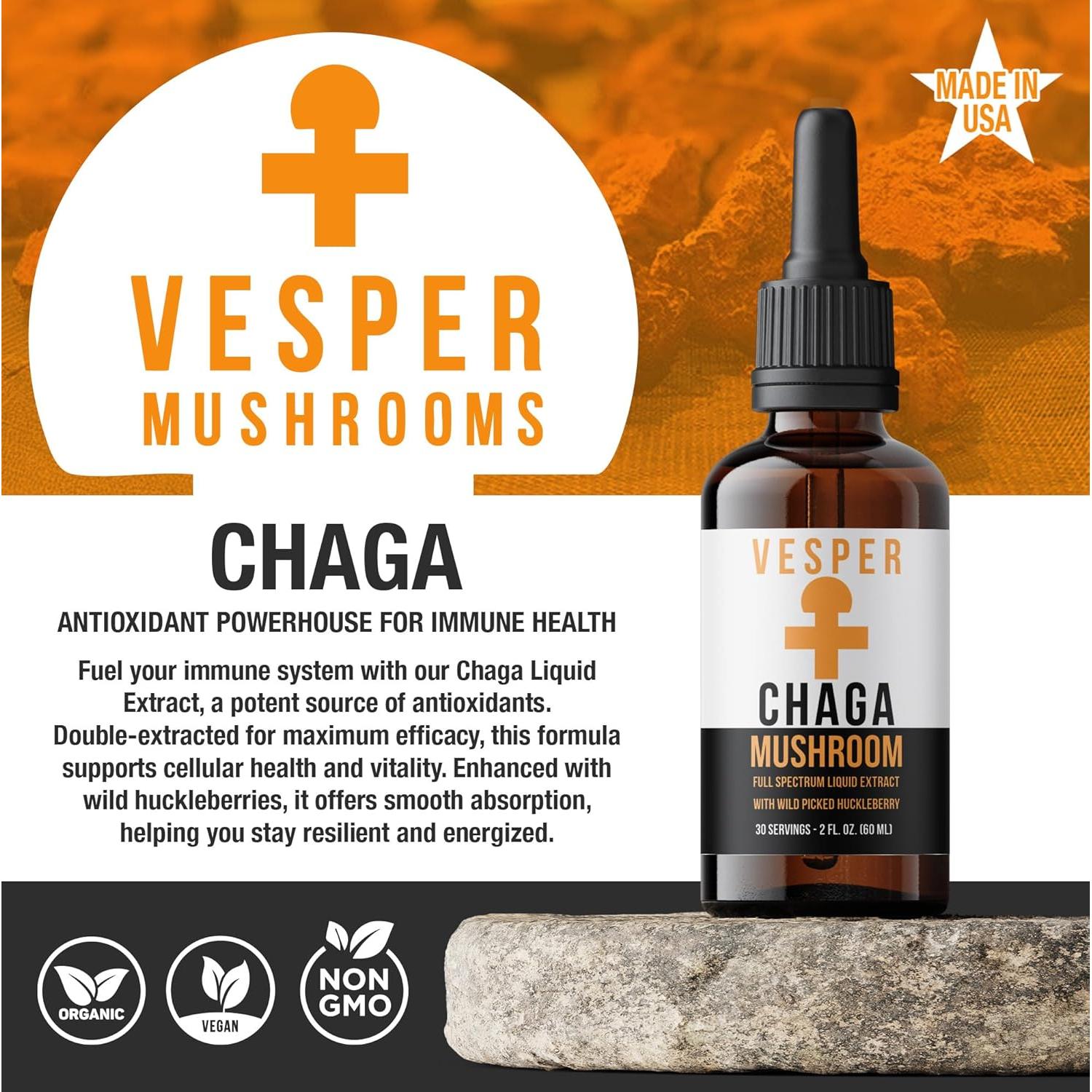 Extracto Líquido de Hongo Chaga Vesper 60 ml - Doble Extracción con Arándanos