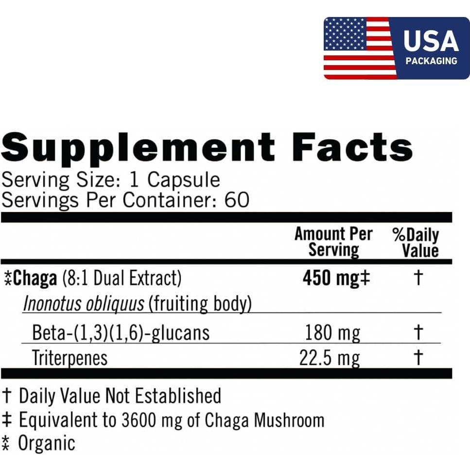 Suplemento Orgánico Chaga Eversio Wellness 60 Cápsulas Veganas
