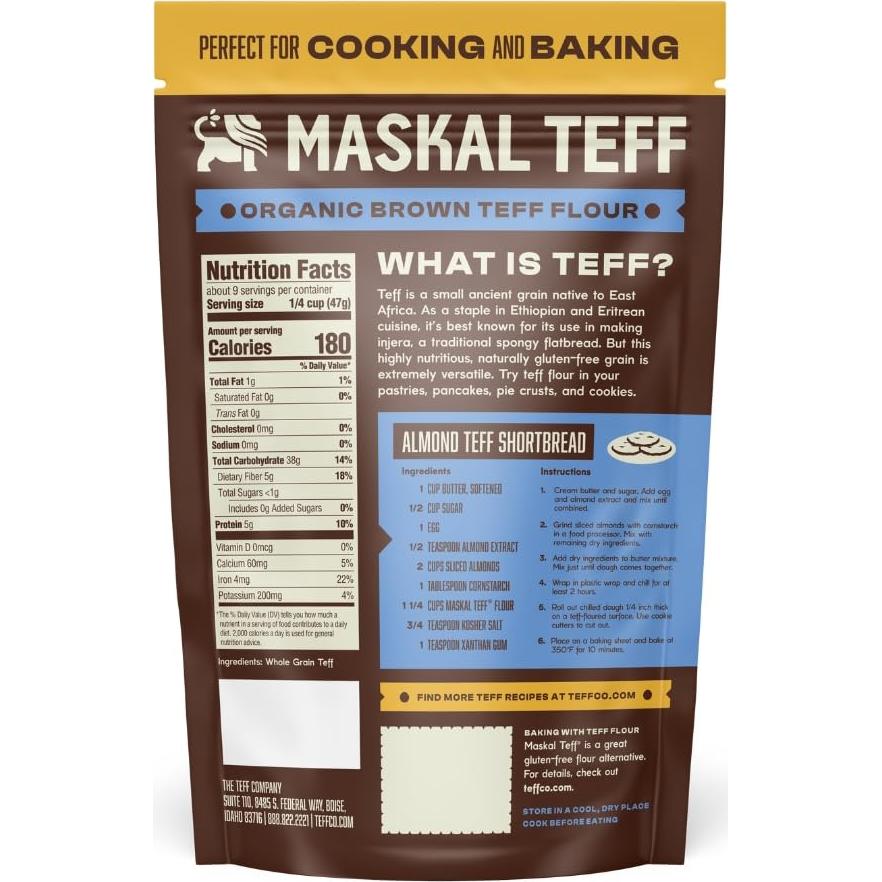Harina de Teff Marrón Orgánica Maskal 396g Sin Gluten