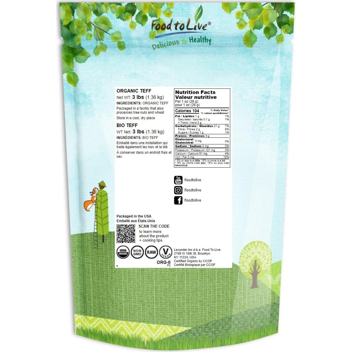 Teff Integral Orgánico Food to Live 1.36 kg Sin Gluten