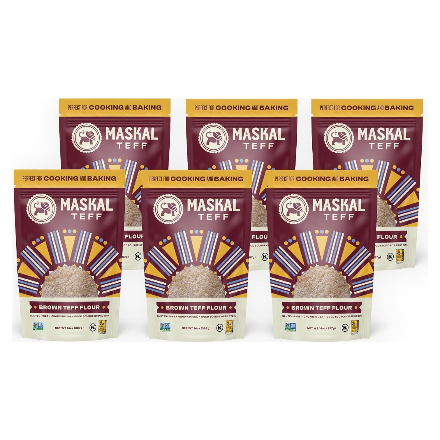 Harina de Teff Marrón Maskal 6 Paquetes de 396g Sin Gluten