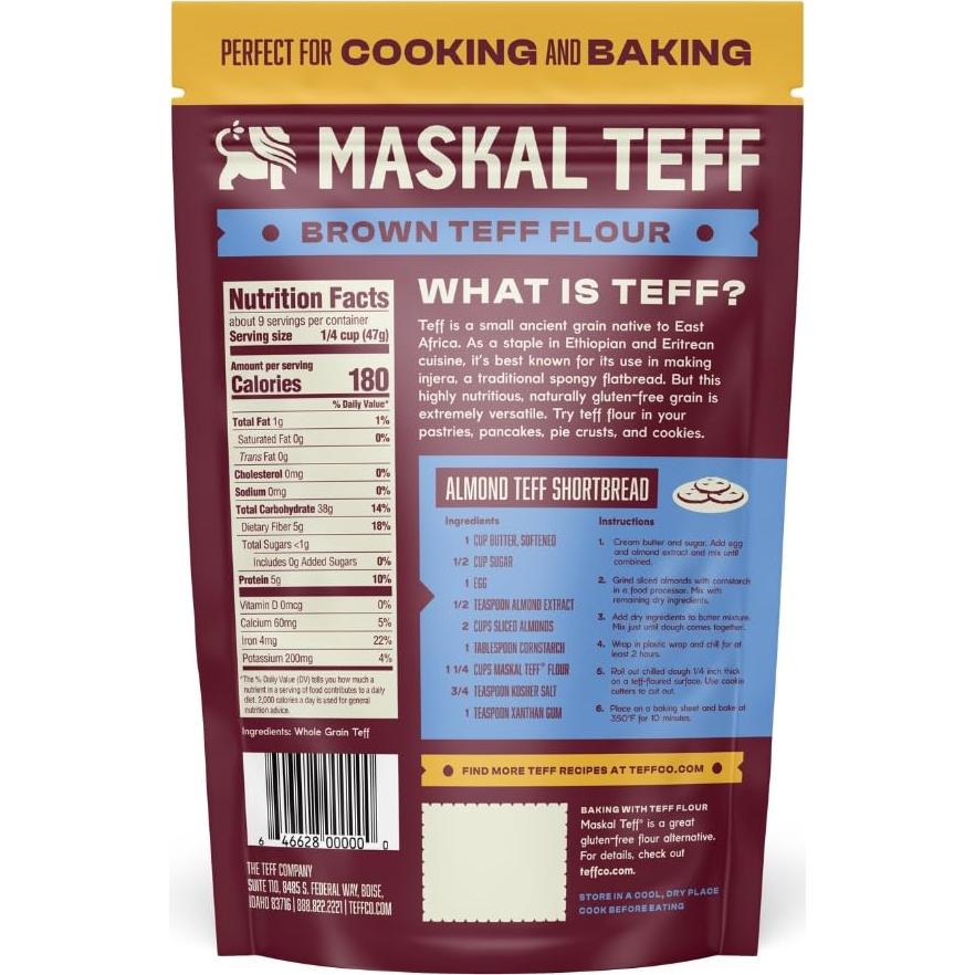 Harina de Teff Marrón Maskal 6 Paquetes de 396g Sin Gluten