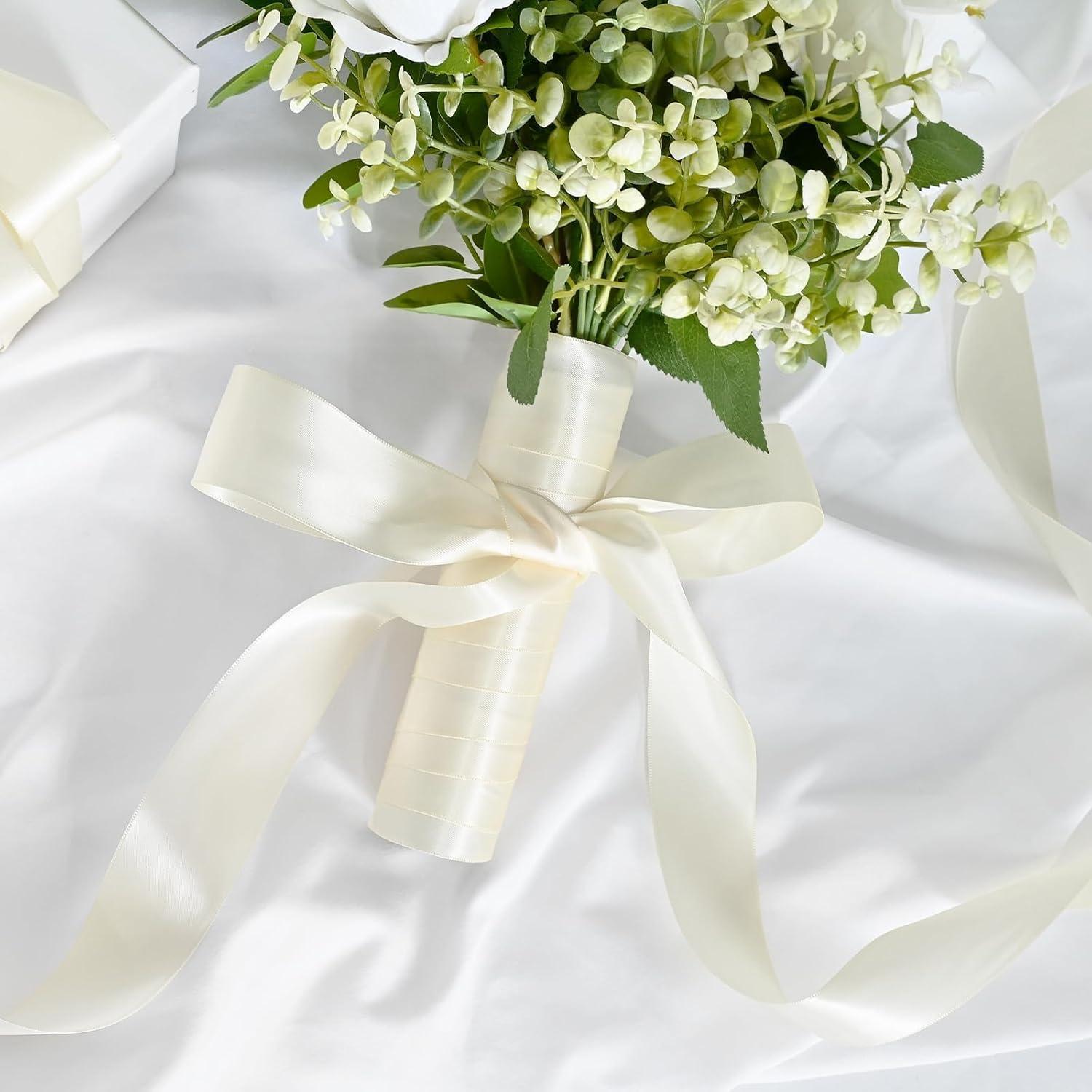 Cinta de satén marfil LEEQE 3.81 cm x 45.72 m para manualidades