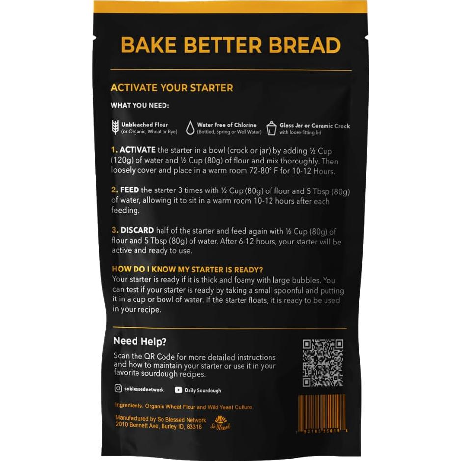 Iniciador de Masa Madre Heirloom So Blessed 40g - Rápido y Saludable