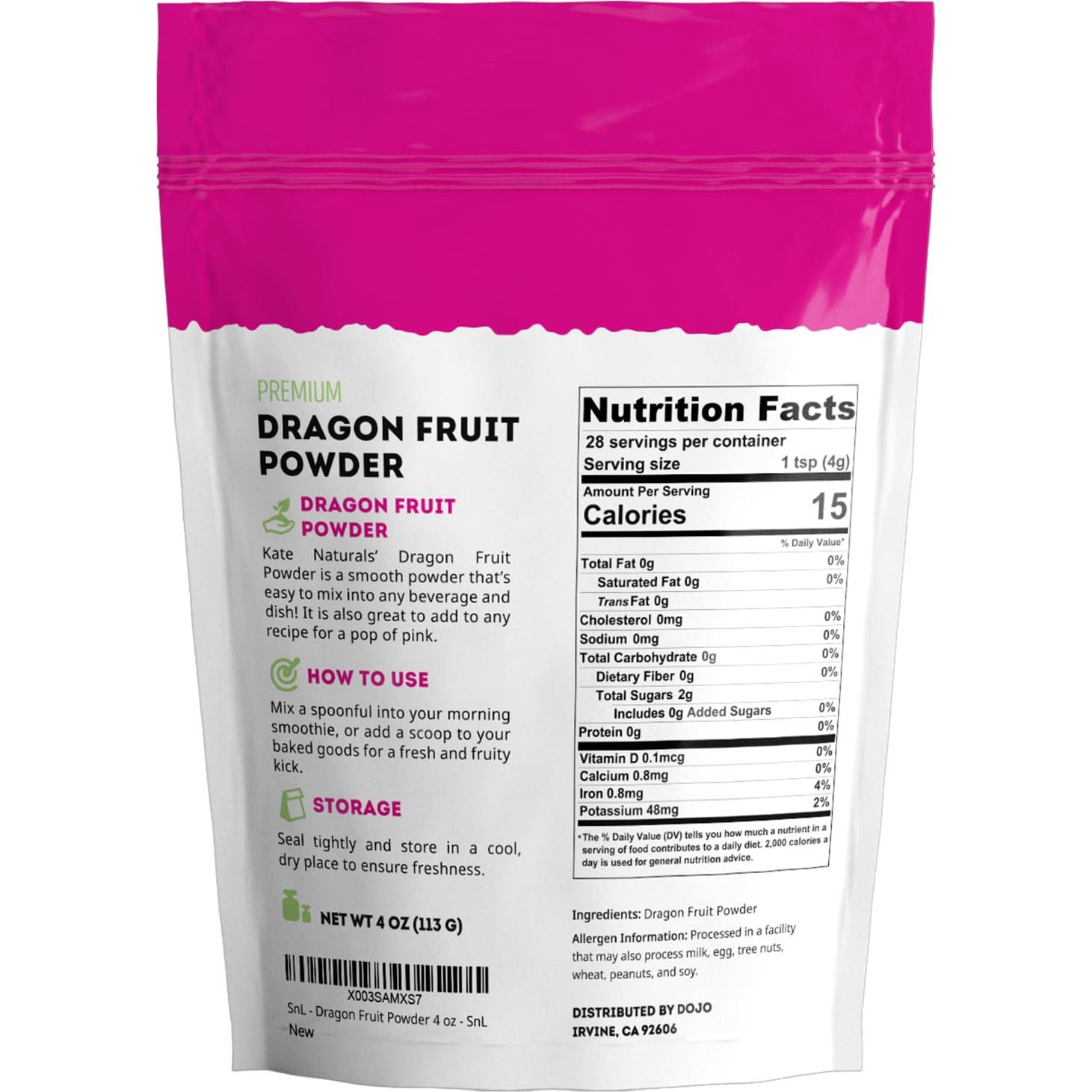 Polvo de Fruta del Dragón Kate Naturals 113g Vegano Sin Gluten