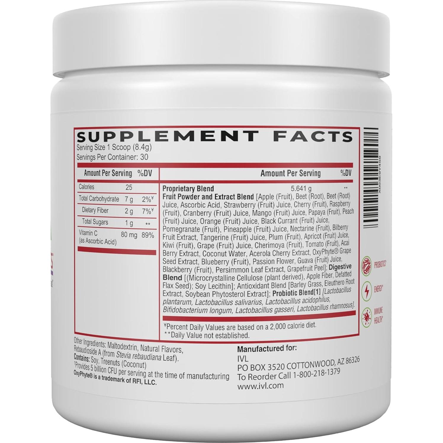 Polvo Superalimento IVL Phyto Fruits 252g - 40 Frutas + Probioticos