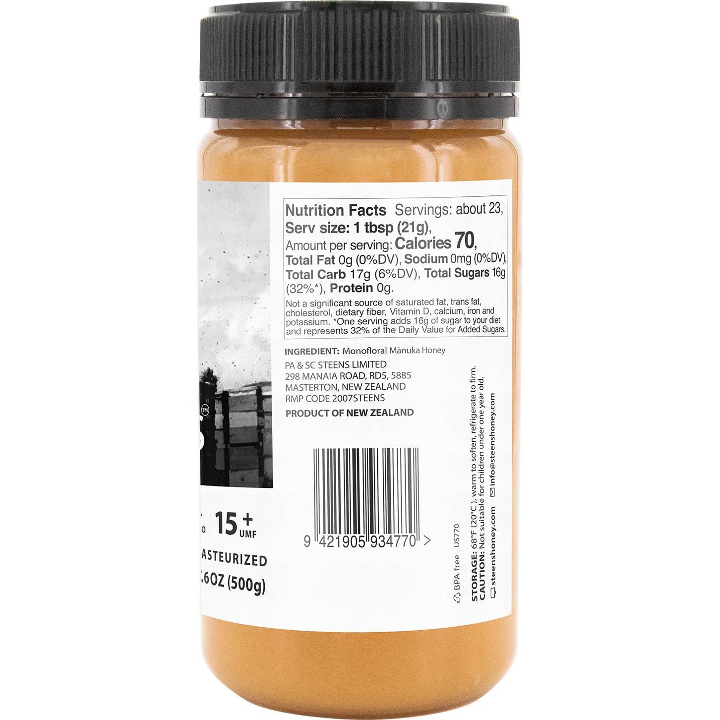 Miel de Manuka Steens UMF 15+ Cruda 500g - Pura y Natural